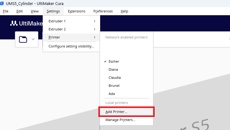 Ultimaker Cura Setup - Add Printer