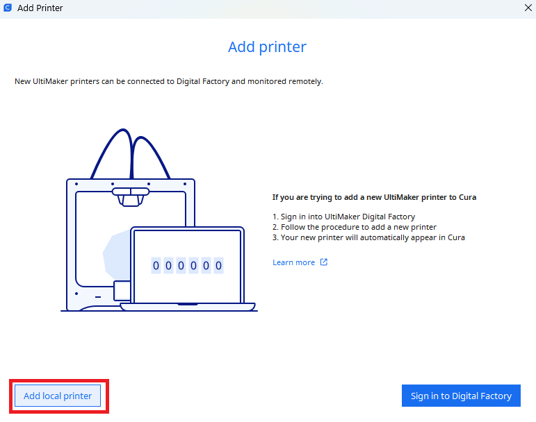 Ultimaker Cura Setup - Add local printer