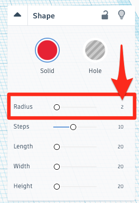 radius editing menu